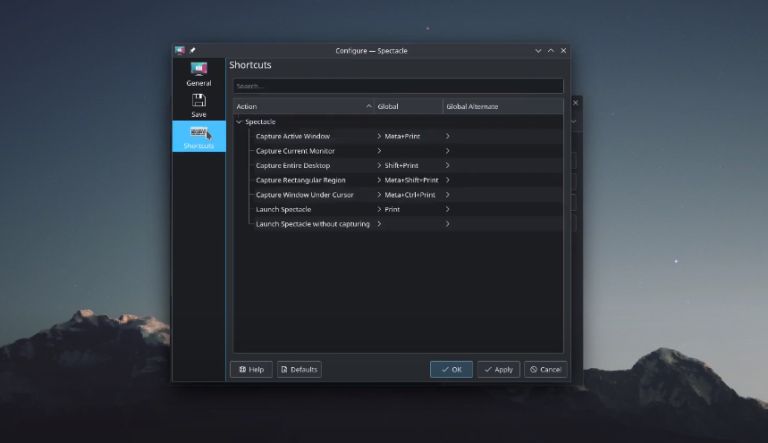 KDE neon my Spectacle settings