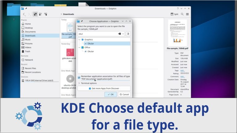 When I need to choose default application for a file in KDE