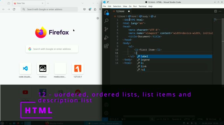 HTML 12 💻 unordered, ordered lists, list items and description list