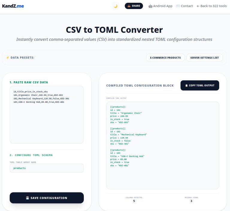 Free CSV to TOML Converter
