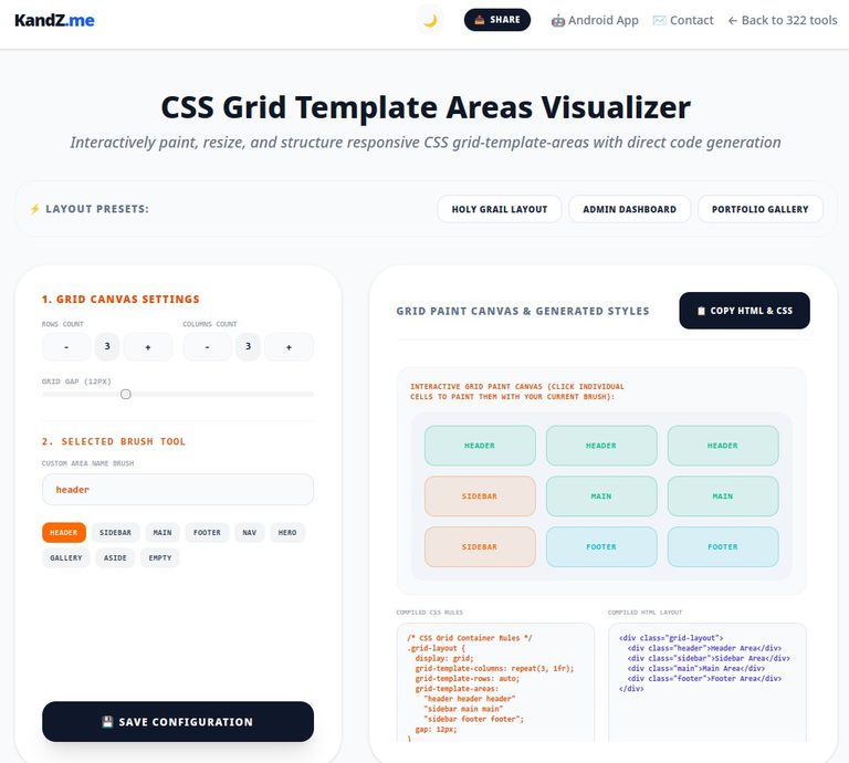 Free CSS Grid Template Areas Visualizer